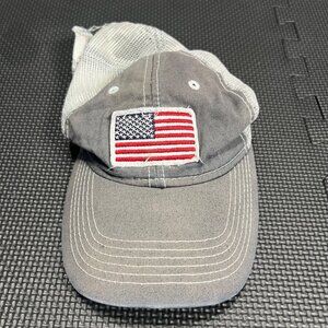 Vintage Gray Distressed Trucker Hat With American Flag Patch Mesh Back Adjustabl